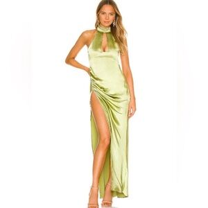 For Love and Lemons Pia Green Satin Halter Dress - Size Small [READ DESCRIPTION]
